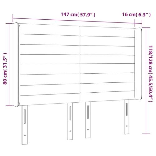 Sengegavl med LED-lys 147x16x118/128 cm stof lysegrå