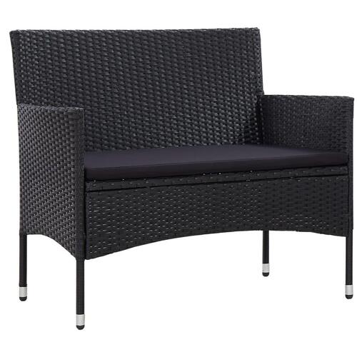Haveloungesæt 4 dele med hynder polyrattan sort