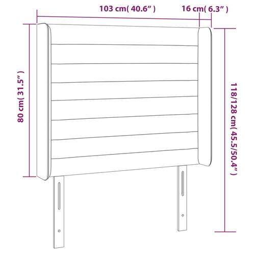 Sengegavl med LED-lys 103x16x118/128 cm fløjl mørkegrå