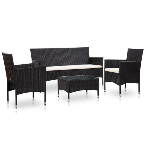 Haveloungesæt 4 dele med hynder polyrattan sort