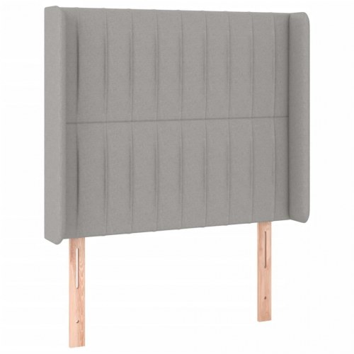 Sengegavl med LED-lys - stof, lysegrå, 83×16×118/128 cm