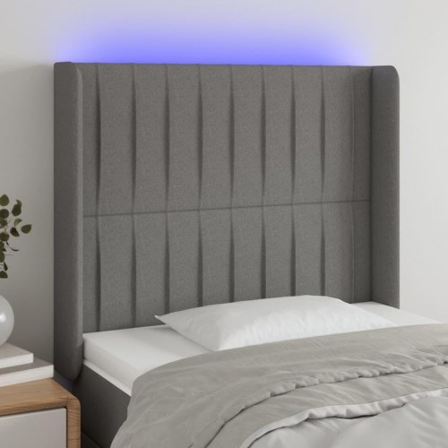 Sengegavl med LED-lys 83×16×118/128 cm - stof, mørkegrå