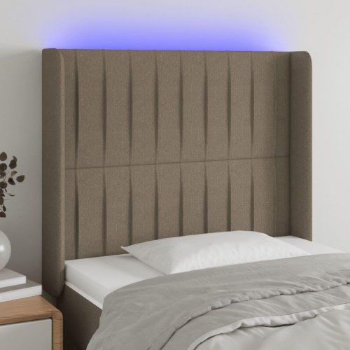 Sengegavl med LED-lys 83×16×118/128 cm - stof, gråbrun