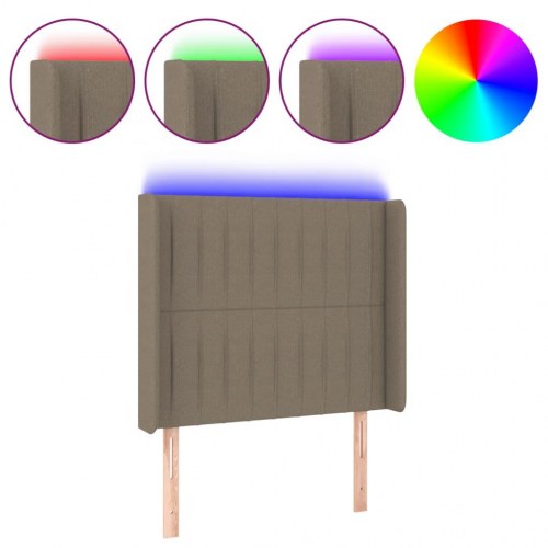 Sengegavl med LED-lys 83×16×118/128 cm - stof, gråbrun