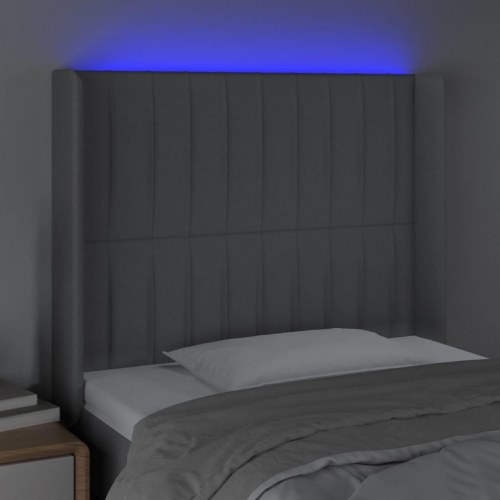 Sengegavl med LED-lys 93×16×118/128 cm - stof, lysegrå