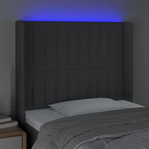 Sengegavl med LED-lys 93×16×118/128 cm - stof, mørkegrå