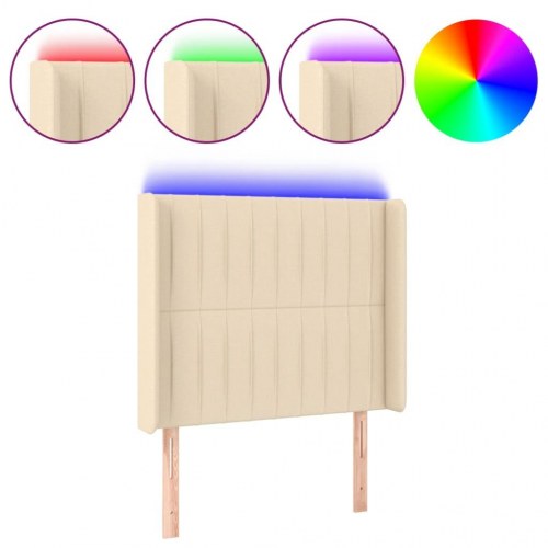 Sengegavl med LED-lys - stof, cremefarvet, 93×16×118/128 cm