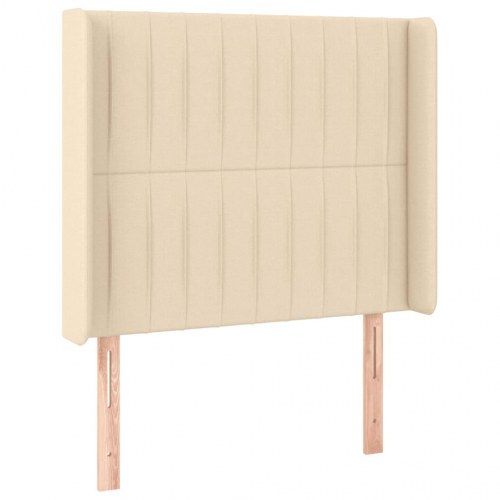 Sengegavl med LED-lys - stof, cremefarvet, 93×16×118/128 cm