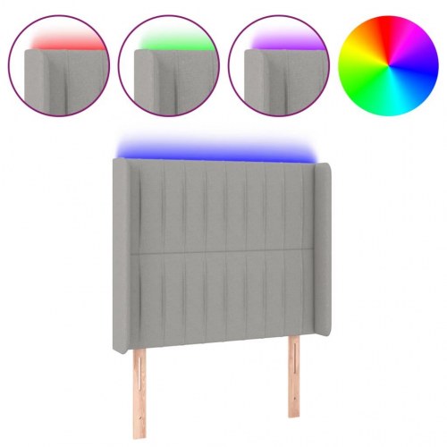 Sengegavl med LED-lys 103×16×118/128 cm - stof, lysegrå