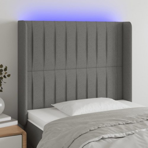 Sengegavl med LED-lys 103 × 16 × 118/128 cm - stof, mørkegrå