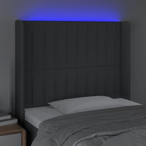 Sengegavl med LED-lys 103 × 16 × 118/128 cm - stof, mørkegrå