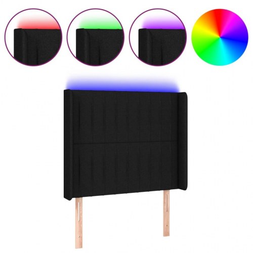 Sengegavl med LED-lys 103×16×118/128 cm - stof, sort