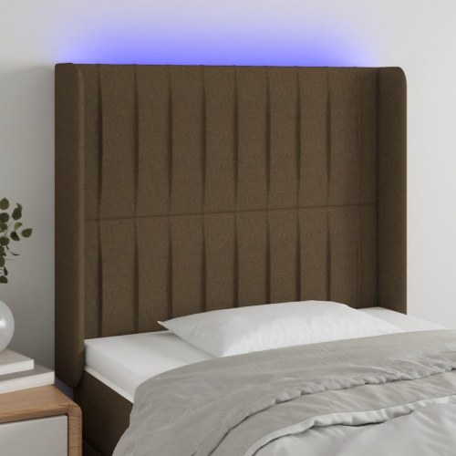 Sengegavl med LED-lys 103x16x118/128 cm - stof, mørkebrun