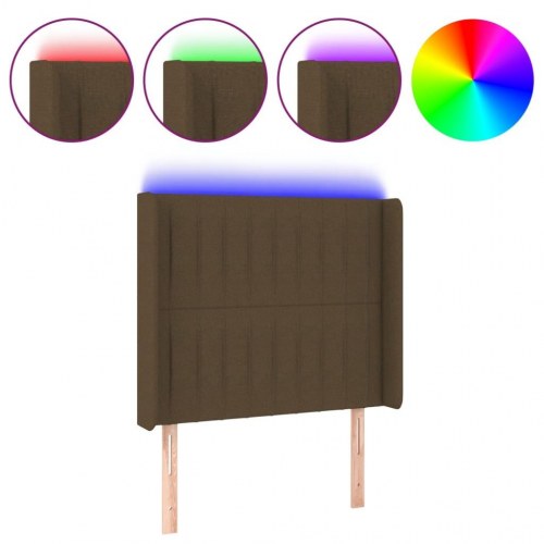 Sengegavl med LED-lys 103x16x118/128 cm - stof, mørkebrun