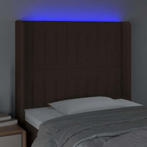 Sengegavl med LED-lys 103x16x118/128 cm - stof, mørkebrun