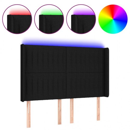 Sengegavl med LED-lys 147×16×118/128 cm - stof, sort