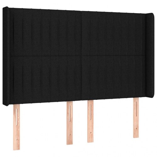Sengegavl med LED-lys 147×16×118/128 cm - stof, sort