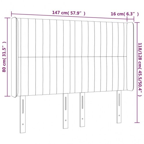 Sengegavl med LED-lys 147×16×118/128 cm - stof, sort