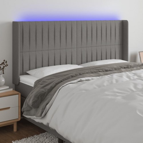 Sengegavl med LED-lys 163x16x118/128 cm - stof, mørkegrå