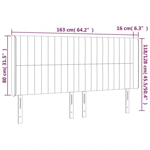 Sengegavl med LED-lys 163x16x118/128 cm - stof, mørkegrå
