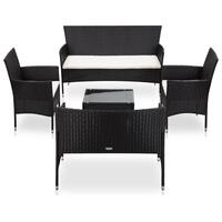 Haveloungesæt 5 dele med hynder polyrattan sort