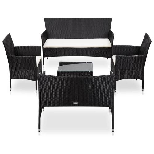 Haveloungesæt 5 dele med hynder polyrattan sort
