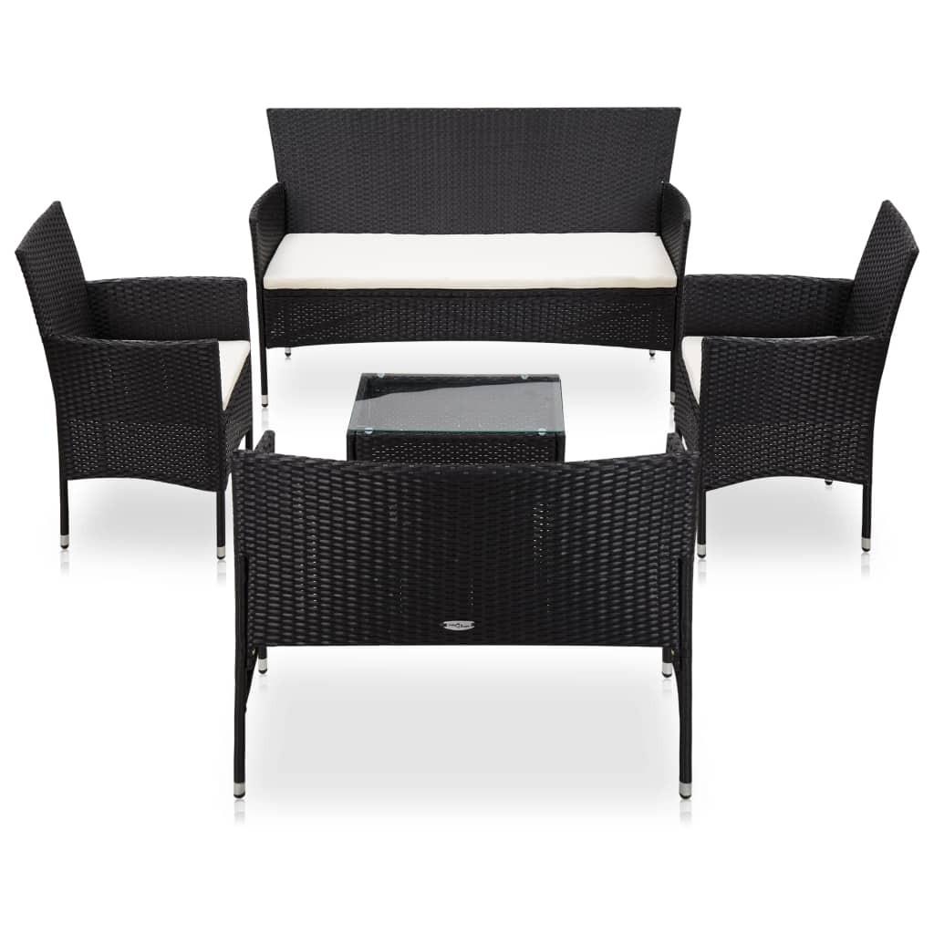 Haveloungesæt 5 dele med hynder polyrattan sort
