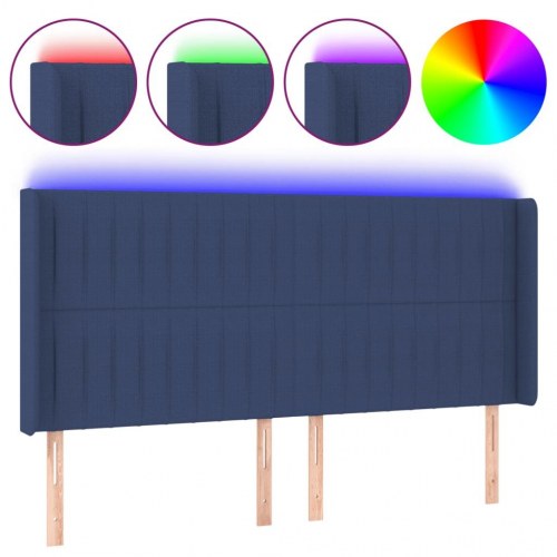 Sengegavl med LED-lys 183×16×118/128 cm - stof, blå