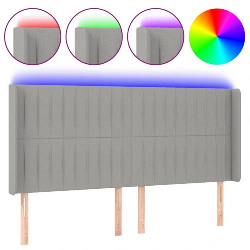Sengegavl med LED-lys 203×16×118/128 cm - stof, lysegrå