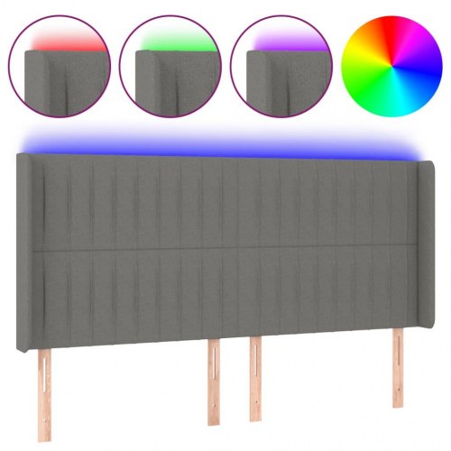 Sengegavl med LED-lys 203×16×118/128 cm - stof, mørkegrå