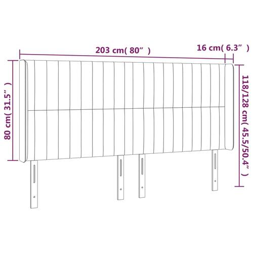 Sengegavl med LED-lys 203x16x118/128 cm stof mørkegrå