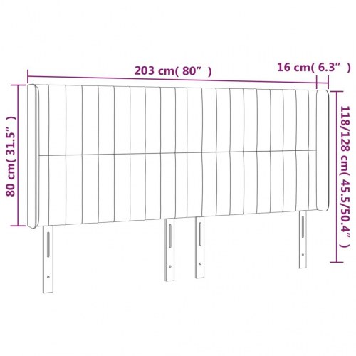 Sengegavl med LED-lys 203×16×118/128 cm - stof, mørkebrun