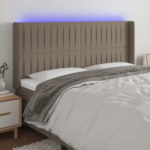 Sengegavl med LED-lys 203x16x118/128 cm - stof gråbrun