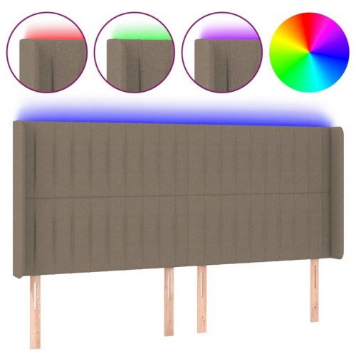 Sengegavl med LED-lys 203x16x118/128 cm - stof gråbrun