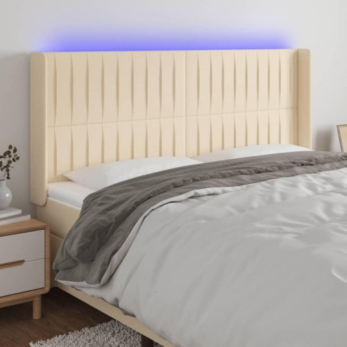 Sengegavl med LED-lys 203x16x118/128 cm - stof, cremefarvet