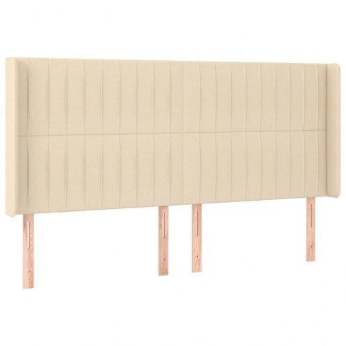 Sengegavl med LED-lys 203x16x118/128 cm - stof, cremefarvet