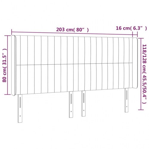 Sengegavl med LED-lys 203x16x118/128 cm - stof, blå