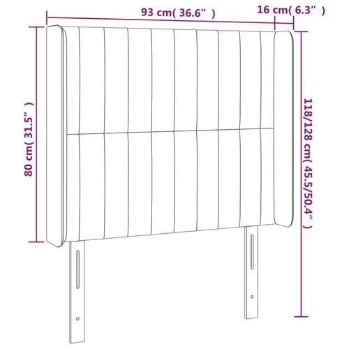 Sengegavl med LED-lys 93x16x118/128 cm fløjl mørkegrøn