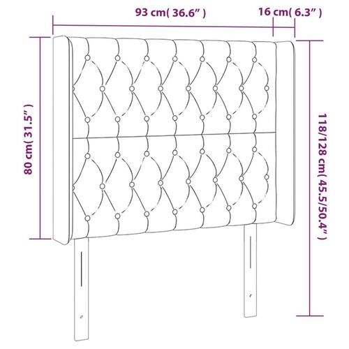 Sengegavl med LED-lys 93x16x118/128 cm stof gråbrun