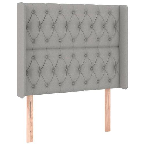 Sengegavl med LED-lys 103x16x118/128 cm stof lysegrå