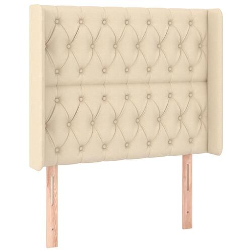Sengegavl med LED-lys 103x16x118/128 cm stof cremefarvet