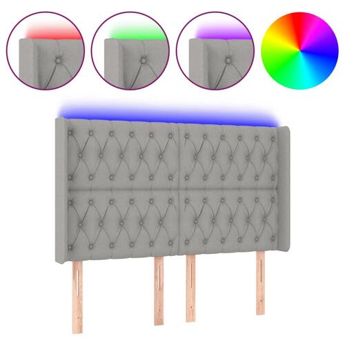 Sengegavl med LED-lys 147x16x118/128 cm stof lysegrå