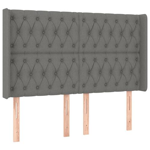 Sengegavl med LED-lys 147x16x118/128 cm stof mørkegrå