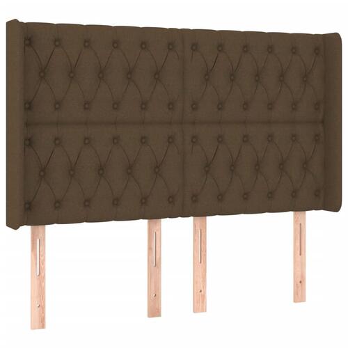 Sengegavl med LED-lys 147x16x118/128 cm stof mørkebrun