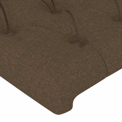 Sengegavl med LED-lys 147x16x118/128 cm stof mørkebrun
