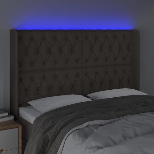 Sengegavl med LED-lys 147x16x118/128 cm stof gråbrun