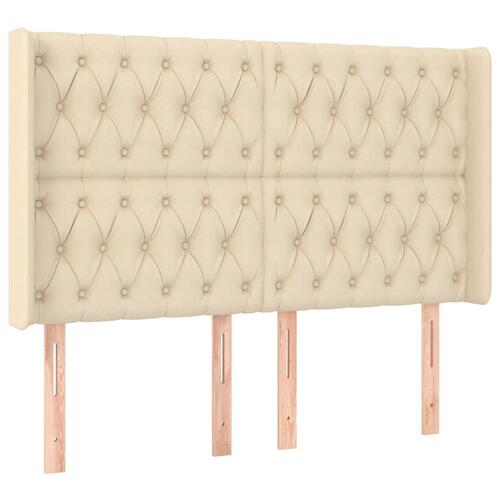 Sengegavl med LED-lys 147x16x118/128 cm stof cremefarvet