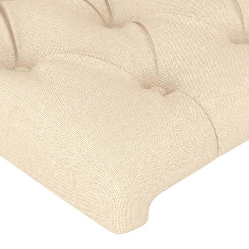Sengegavl med LED-lys 147x16x118/128 cm stof cremefarvet