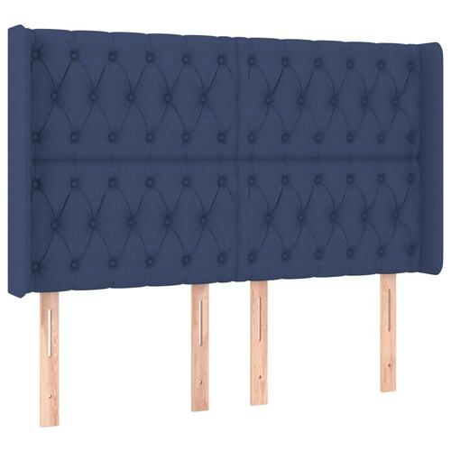 Sengegavl med LED-lys 147x16x118/128 cm stof blå