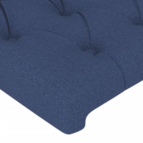 Sengegavl med LED-lys 147x16x118/128 cm stof blå